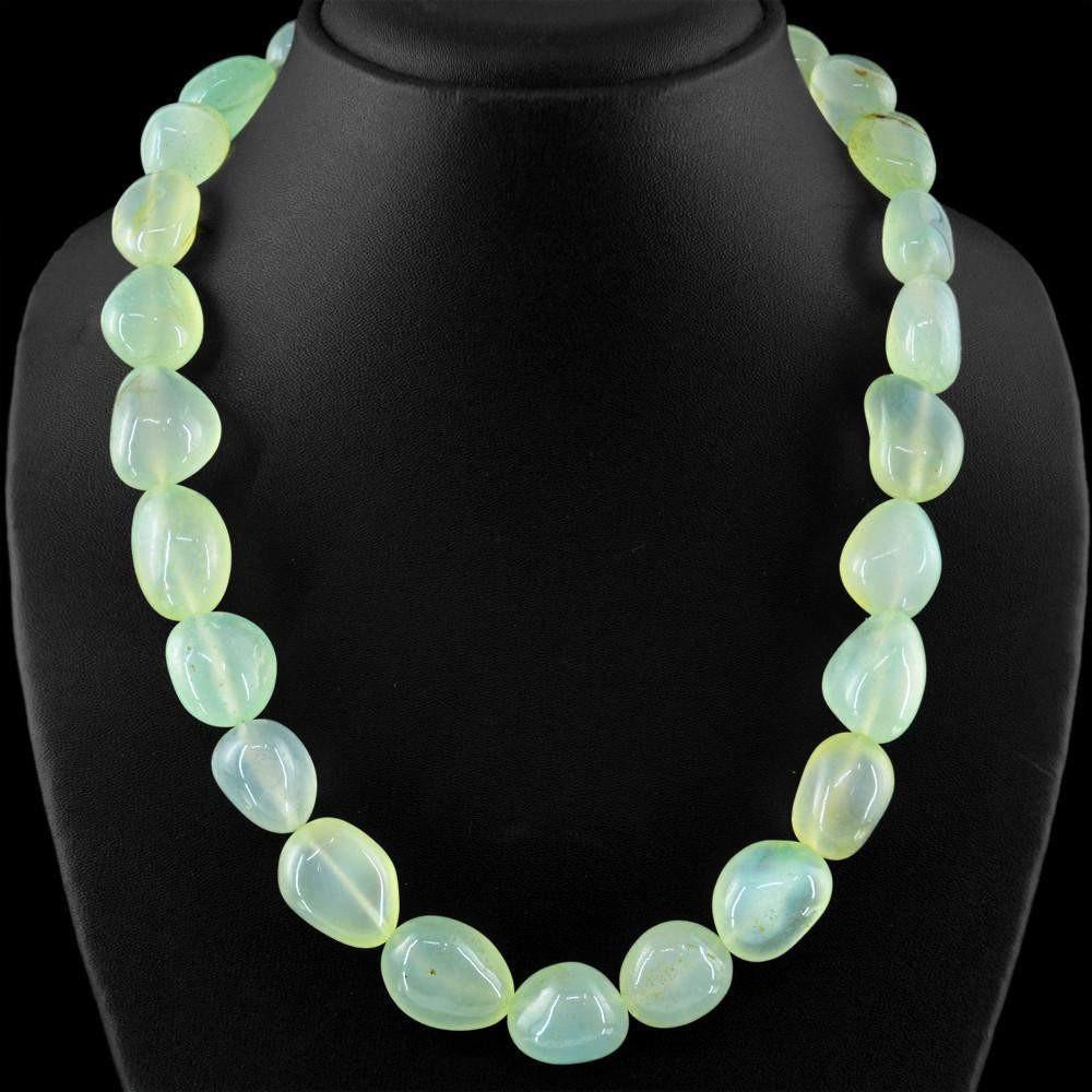 gemsmore:Natural Green Chalcedony Necklace Untreated Beads