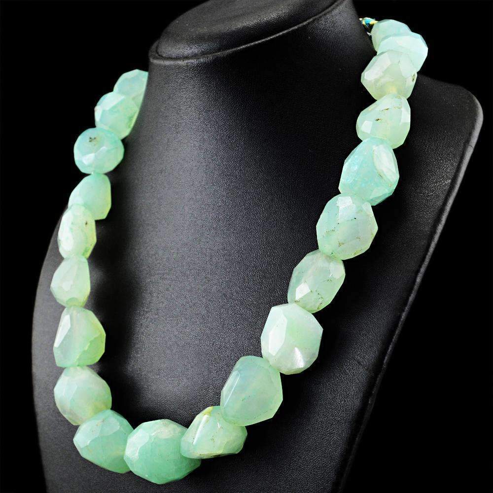 gemsmore:Natural Green Chalcedony Necklace Untreated Faceted Beads
