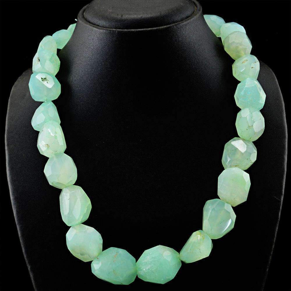 gemsmore:Natural Green Chalcedony Necklace Untreated Faceted Beads