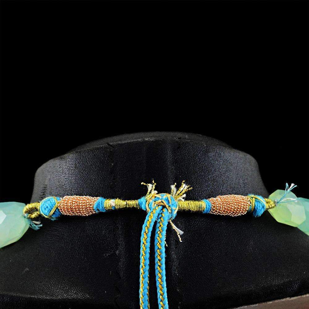 gemsmore:Natural Green Chalcedony Necklace Untreated Faceted Beads