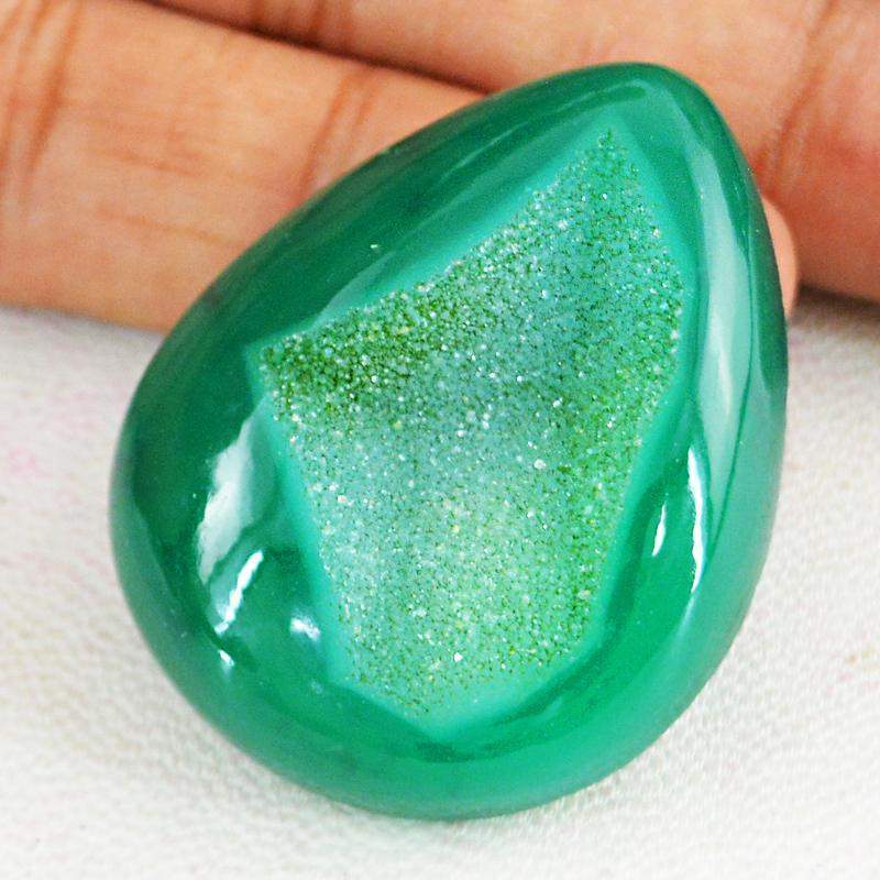 gemsmore:Natural Green Druzy Onyx Pear Shape Loose Gemstone