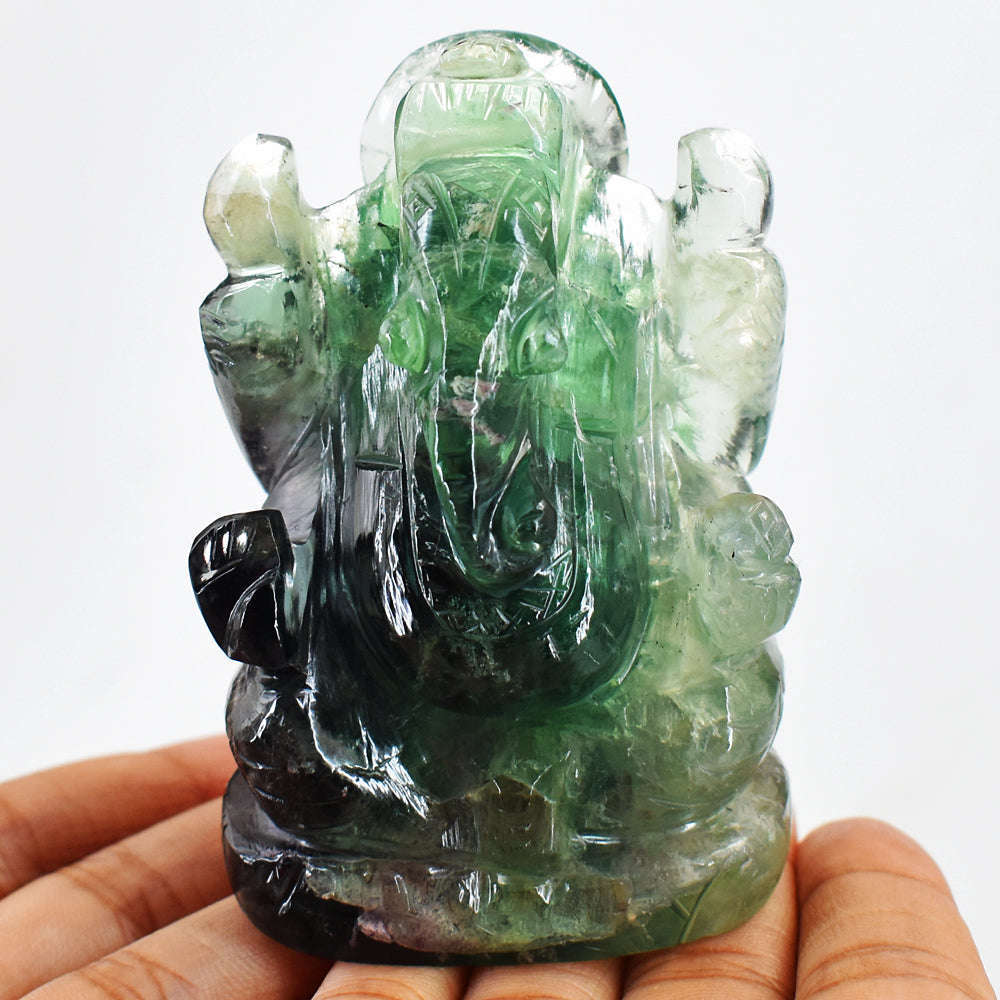 gemsmore:Natural Green Fluorite Hand Carved Lord Ganesha Gemstone Carving