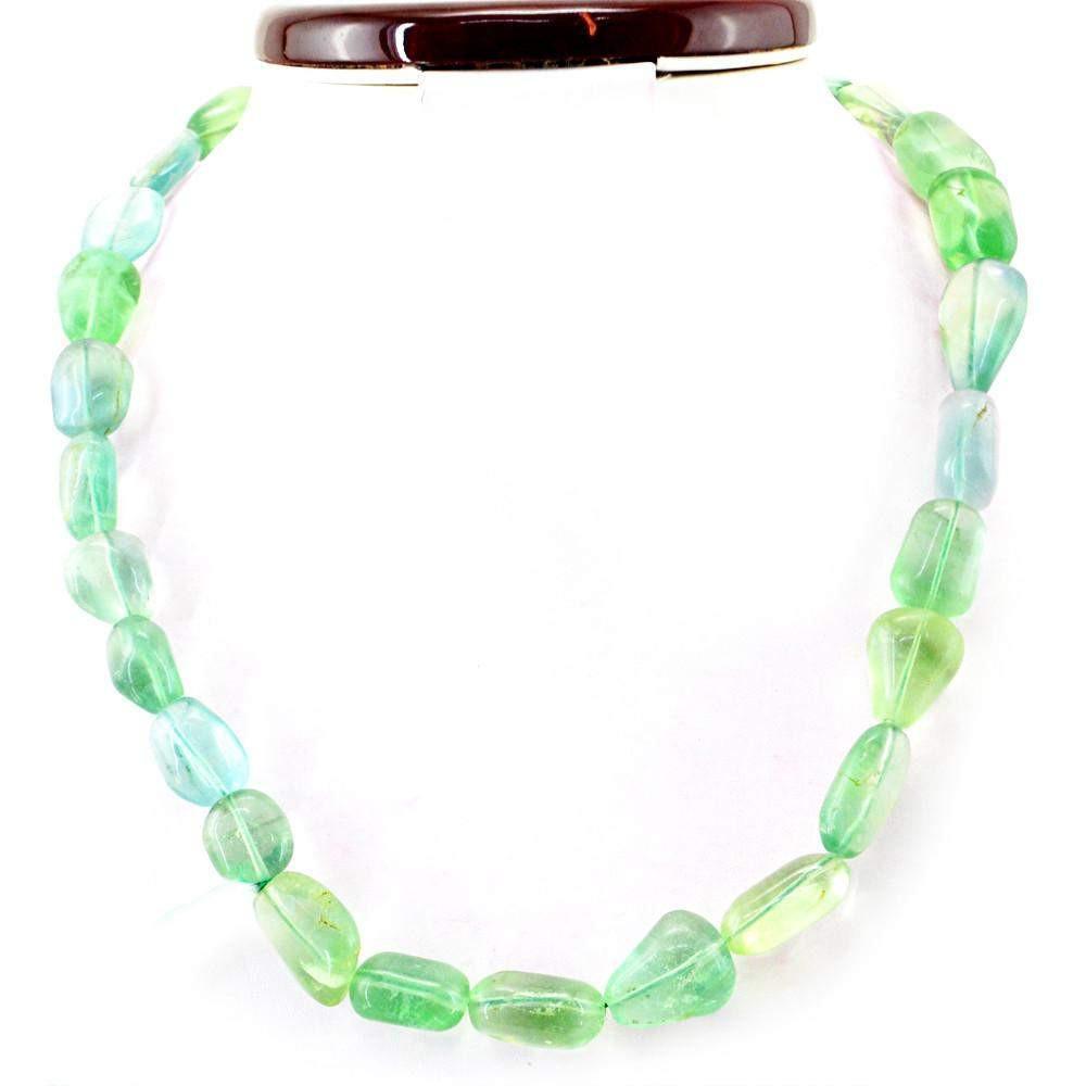gemsmore:Natural Green Fluorite Necklace Single Strand Untreated Beads