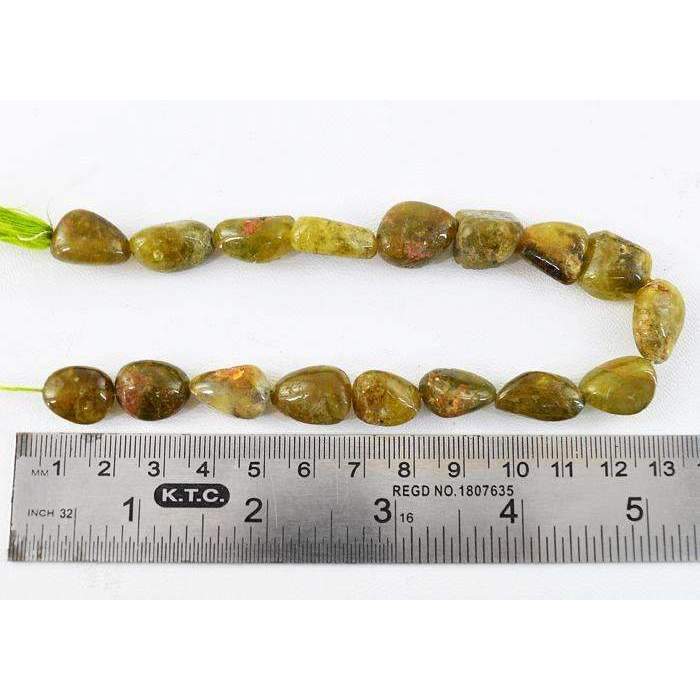 gemsmore:Natural Green Garnet Beads Strand - Drilled