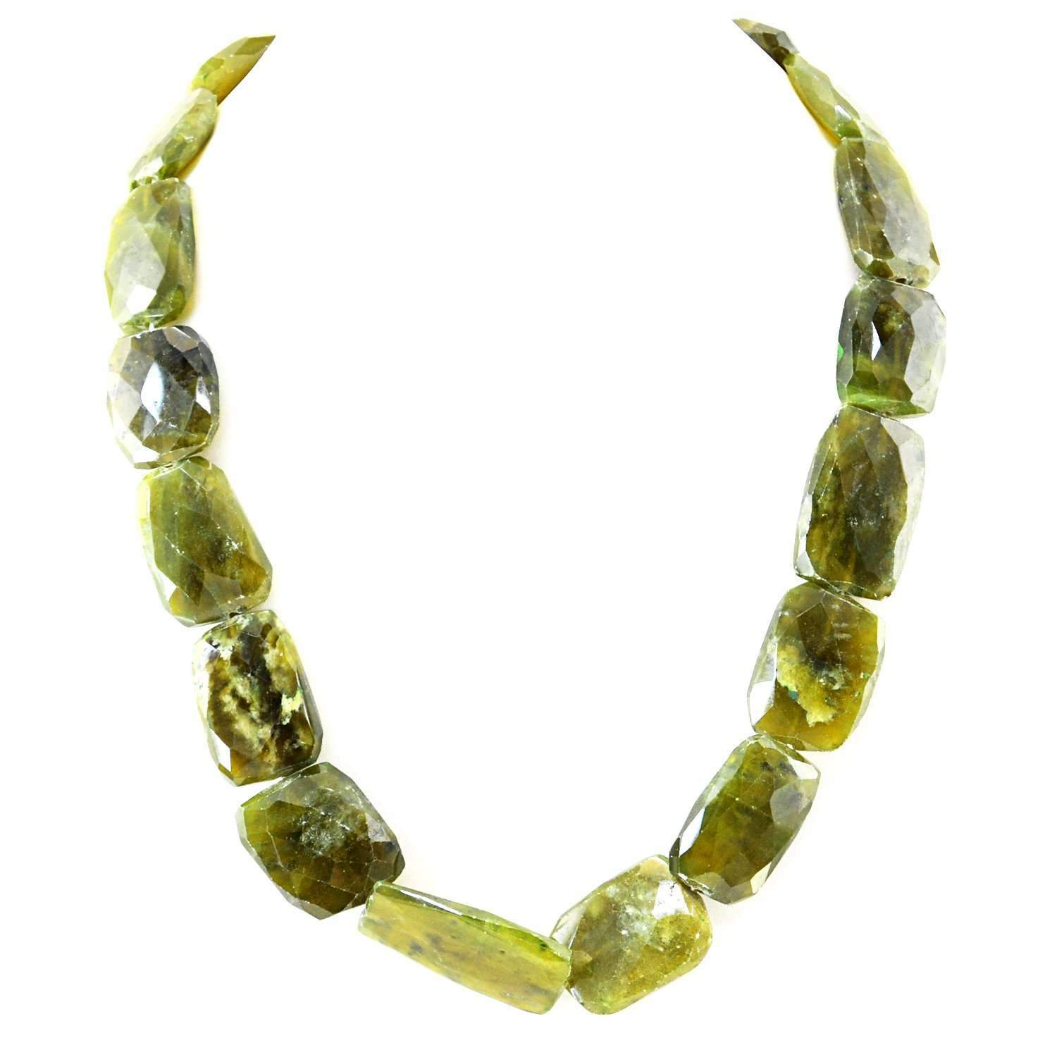 gemsmore:Natural Green Garnet Necklace Untreated Faceted Beads