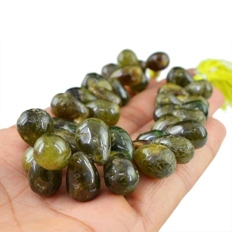 gemsmore:Natural Green Garnet Untreated Drilled Beads Strand