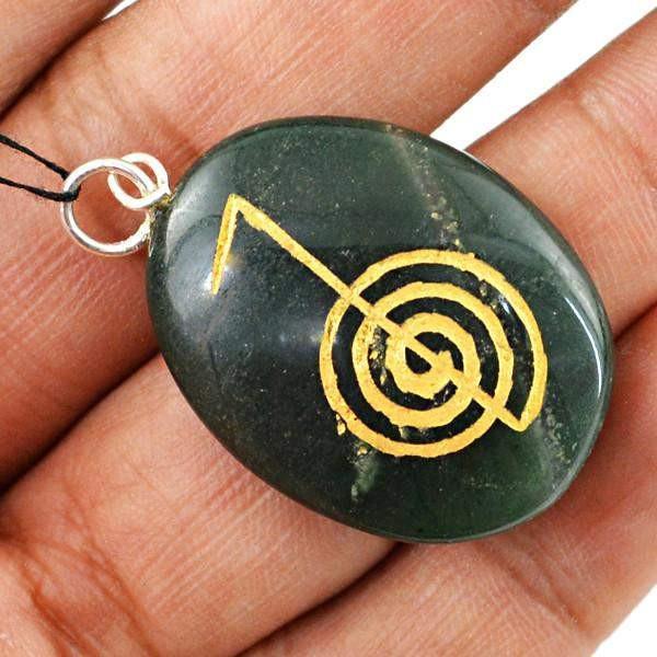 gemsmore:Natural Green Jade Chakra Crystal Healing Gemstone Pendant
