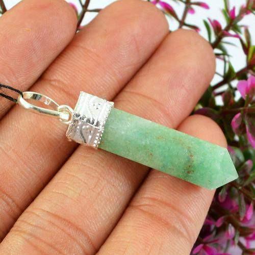 gemsmore:Natural Green Jade Healing Point Pendant