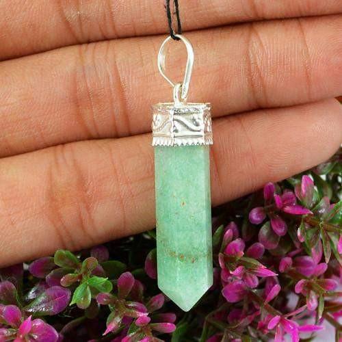 gemsmore:Natural Green Jade Healing Point Pendant