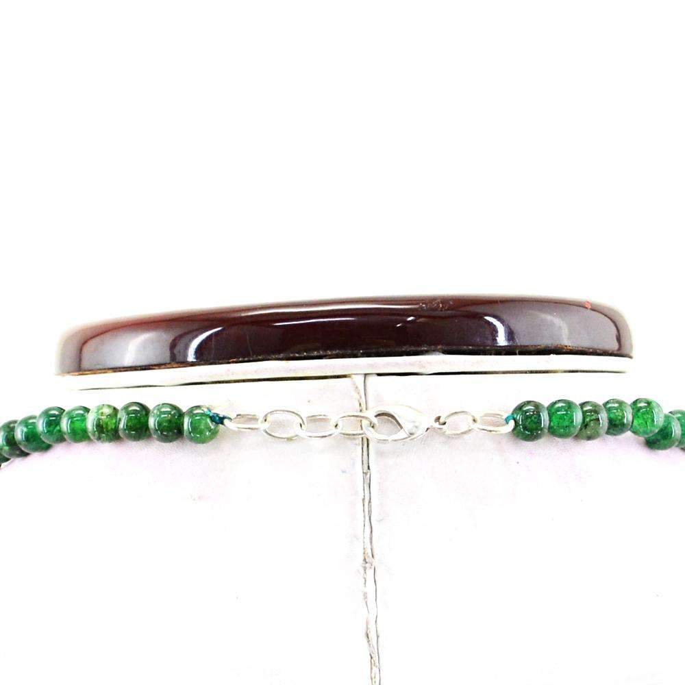 gemsmore:Natural Green Jade Necklace Untreated Round Shape Beads