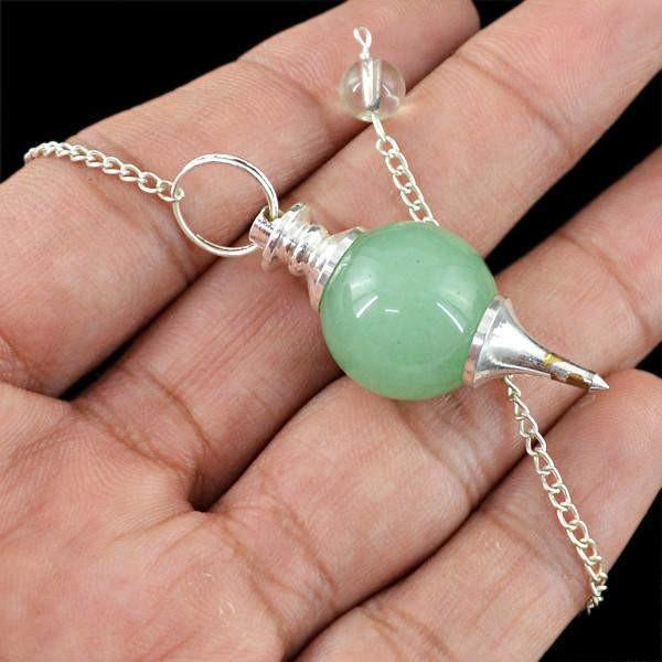 gemsmore:Natural Green Jade Pure Healing Pendulum