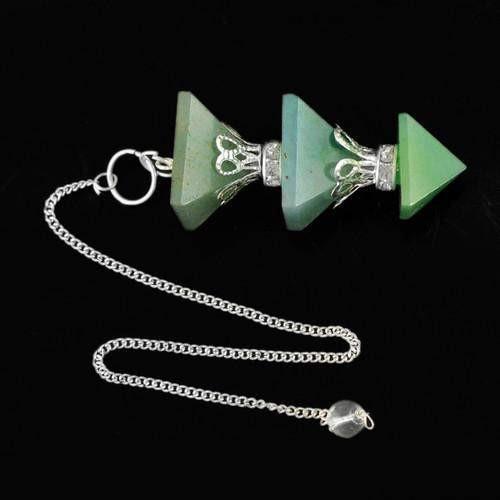 gemsmore:Natural Green Jade Pyramid Pendulum