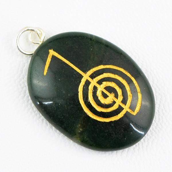 gemsmore:Natural Green Jade Seven Chakra Healing Oval Shape Gemstone
