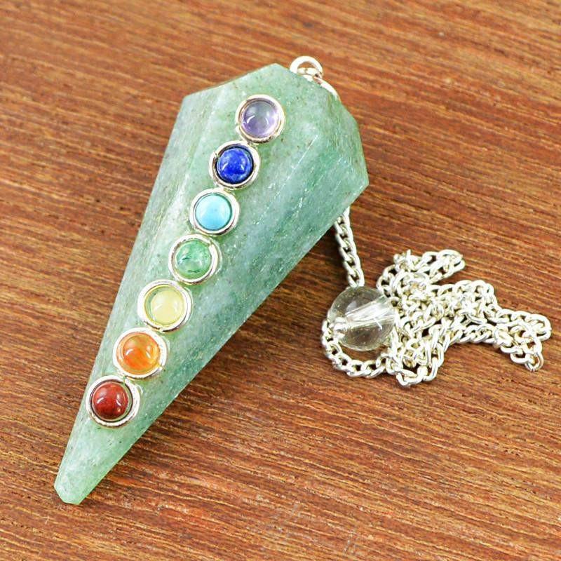 gemsmore:Natural Green Jade Untreated Seven Chakra Healing Pendulum
