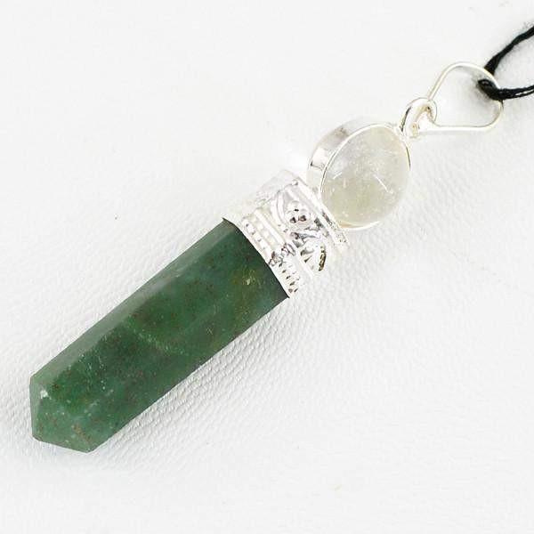gemsmore:Natural Green Jade & White Quartz Healing Ball Point Pendant