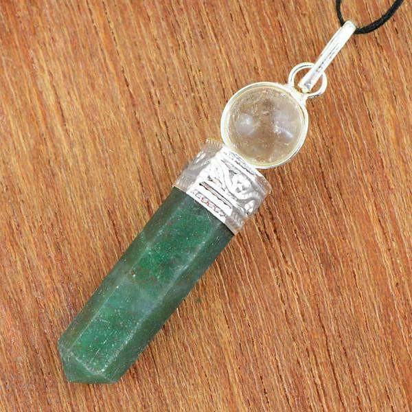 gemsmore:Natural Green Jade & White Quartz Healing Ball Point Pendant