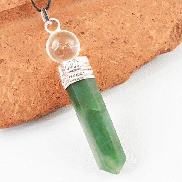 gemsmore:Natural Green Jade & White Quartz Healing Ball Point Pendant