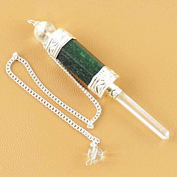 gemsmore:Natural Green Jade & White Quartz Healing Ball Point Pendulum