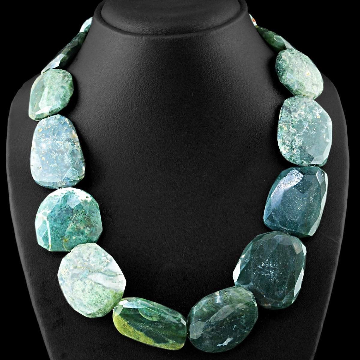 gemsmore:Natural Green Moss Agate Necklace Faceted Beads