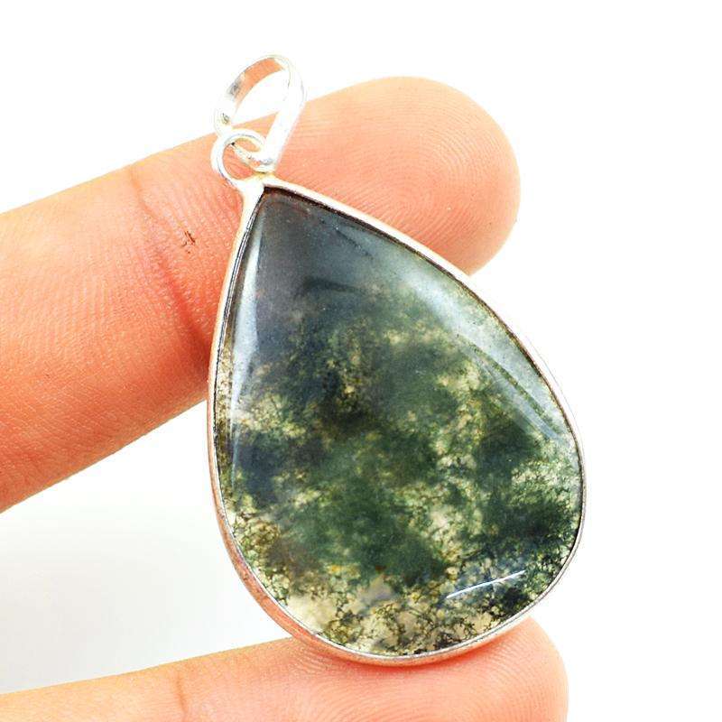 gemsmore:Natural Green Moss Agate Pear Shape Healing Pendant