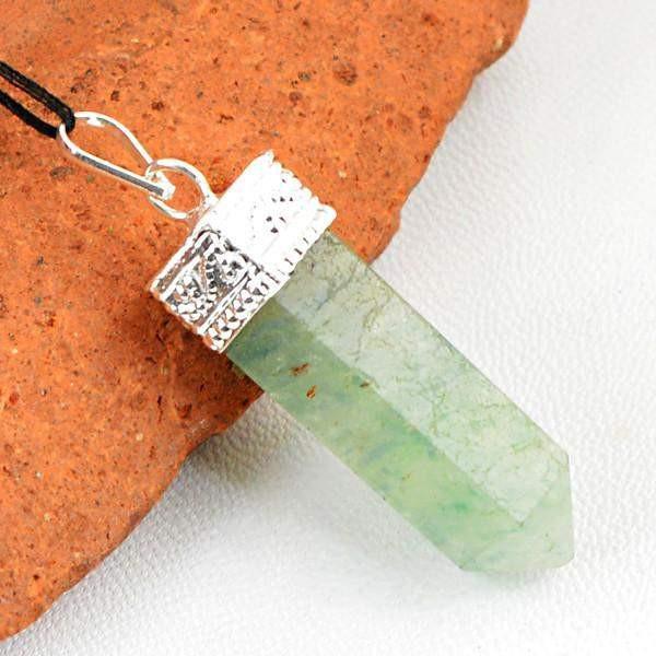 gemsmore:Natural Green Moss Agate Untreated Healing Point Pendant