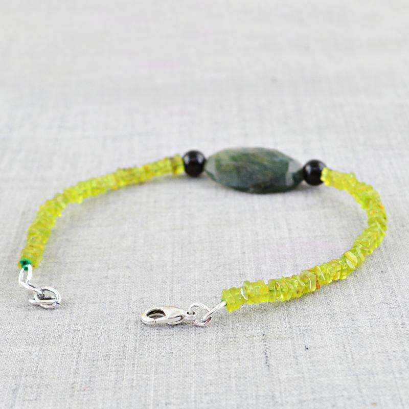gemsmore:Natural Green Peridot & Green Moss Agate Beads Bracelet