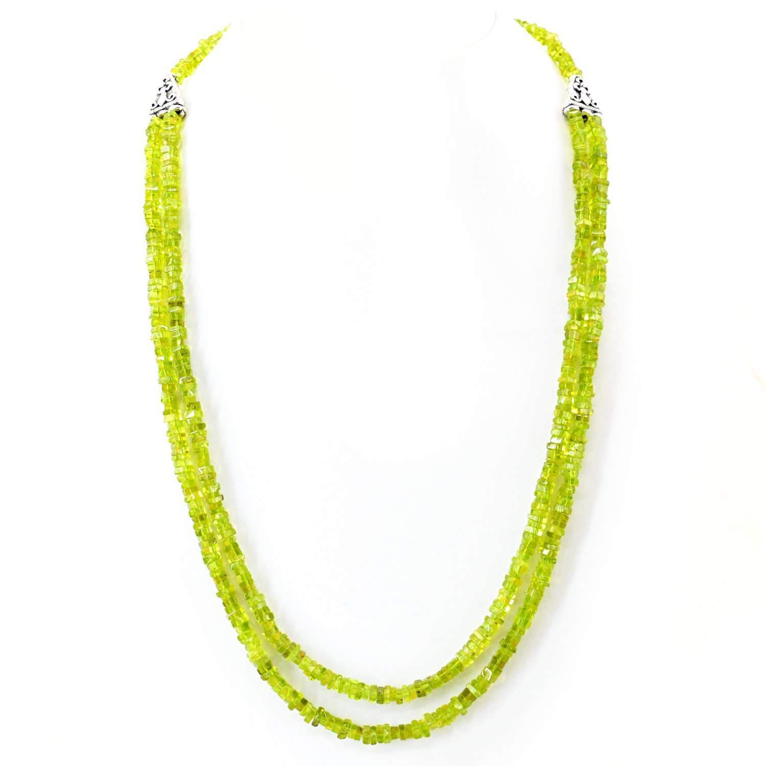 gemsmore:Natural Green Peridot Necklace 2 Strand Genuine Beads