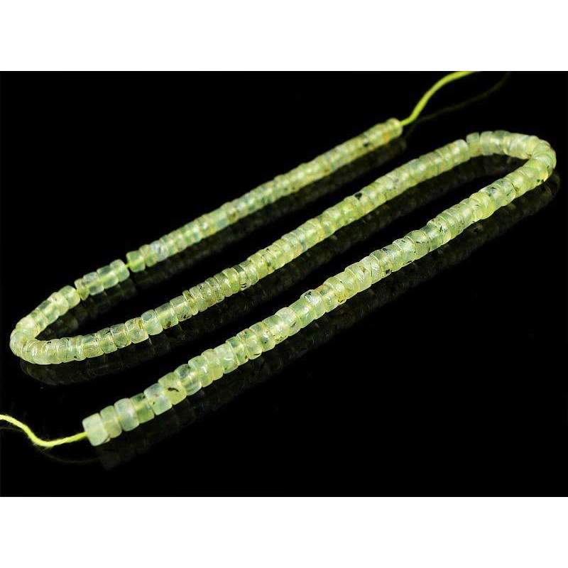 gemsmore:Natural Green Phrenite Beads Strand - Round Shape Drilled