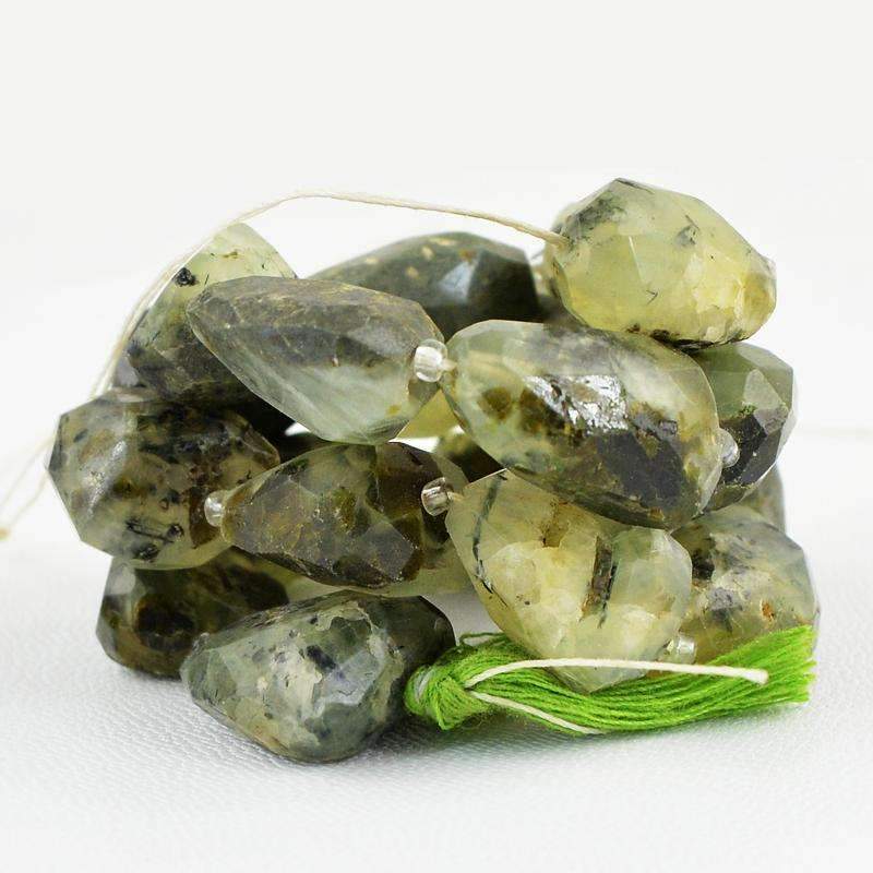 gemsmore:Natural Green Phrenite Beads Strand Faceted Drilled