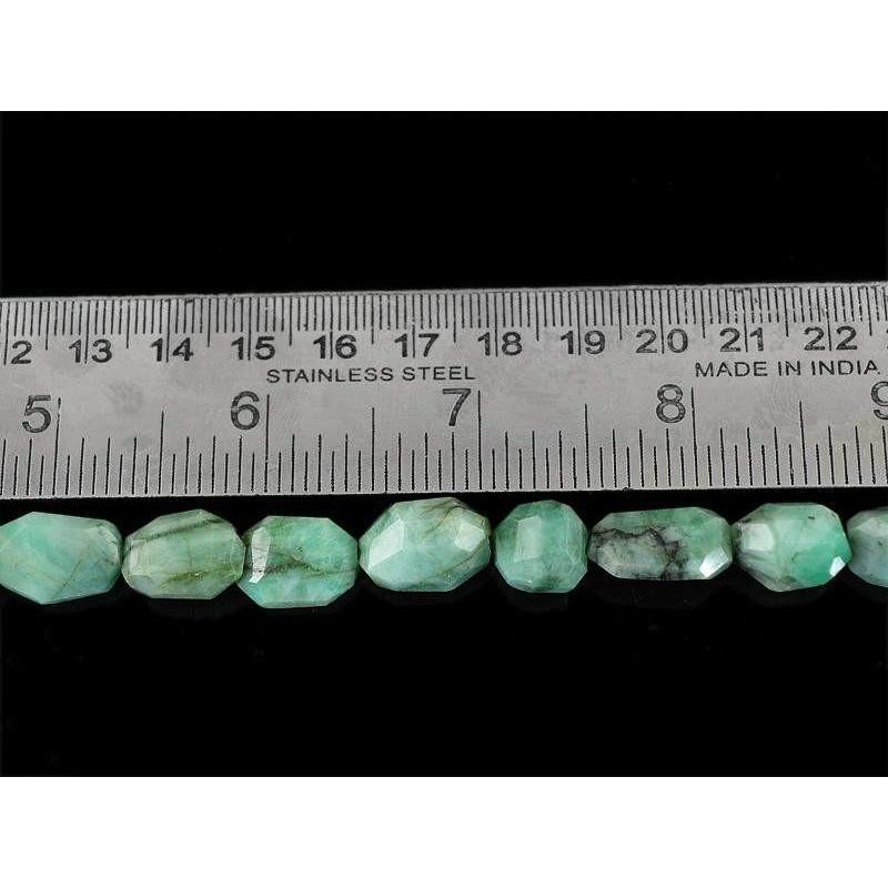 gemsmore:Natural Green Untreated Emerald Faceted Beads Strand