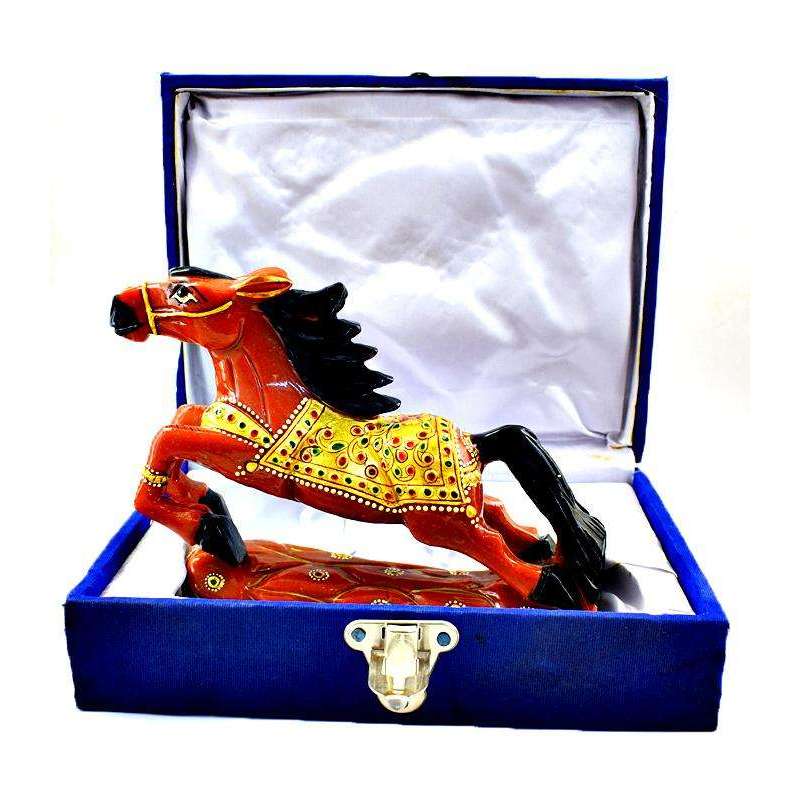 gemsmore:Natural Hand Carved Aventurine Enamel Painted Horse