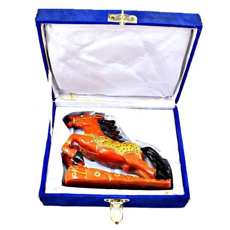 gemsmore:Natural Hand Carved Aventurine Enamel Painted Horse