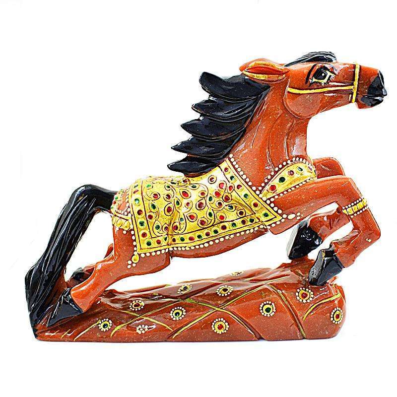 gemsmore:Natural Hand Carved Aventurine Enamel Painted Horse