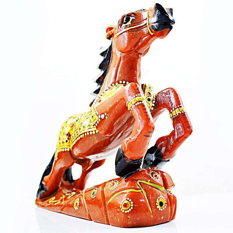 gemsmore:Natural Hand Carved Aventurine Enamel Painted Horse