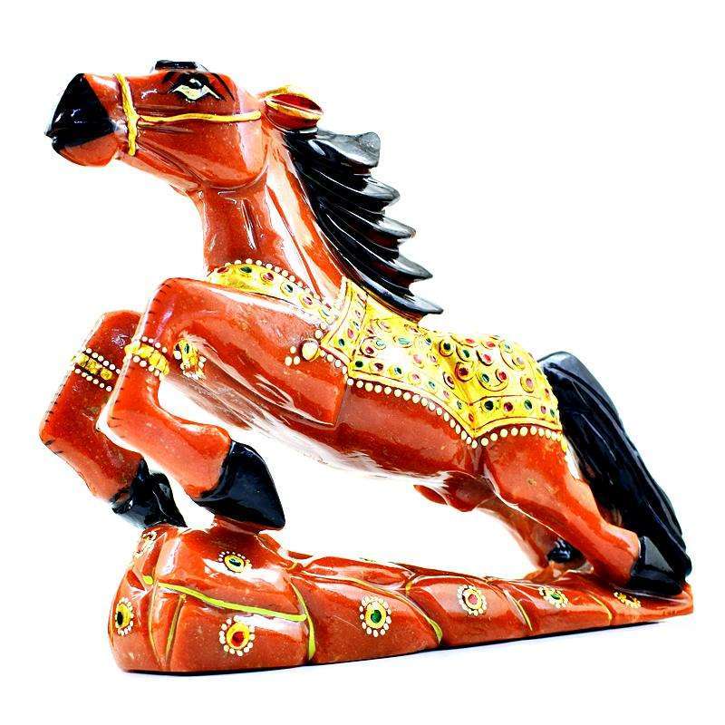 gemsmore:Natural Hand Carved Aventurine Enamel Painted Horse
