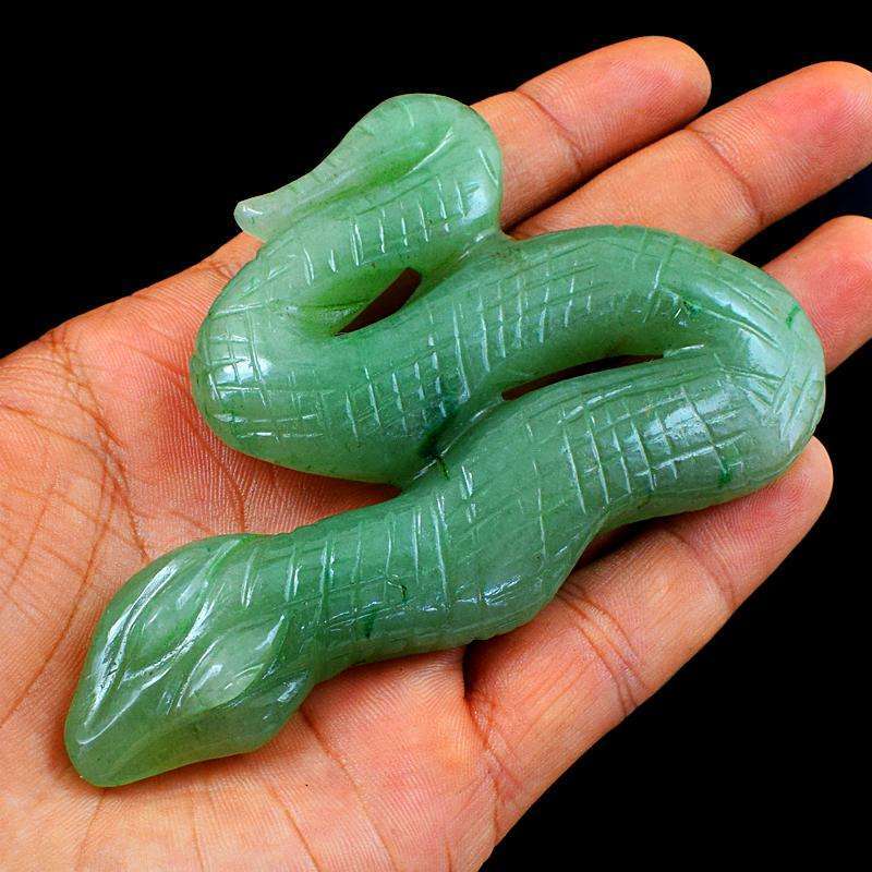 gemsmore:Natural Hand Carved Green Aventurine Snake