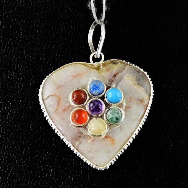 gemsmore:Natural Heart Shape Seven Chakra Agate Pendant