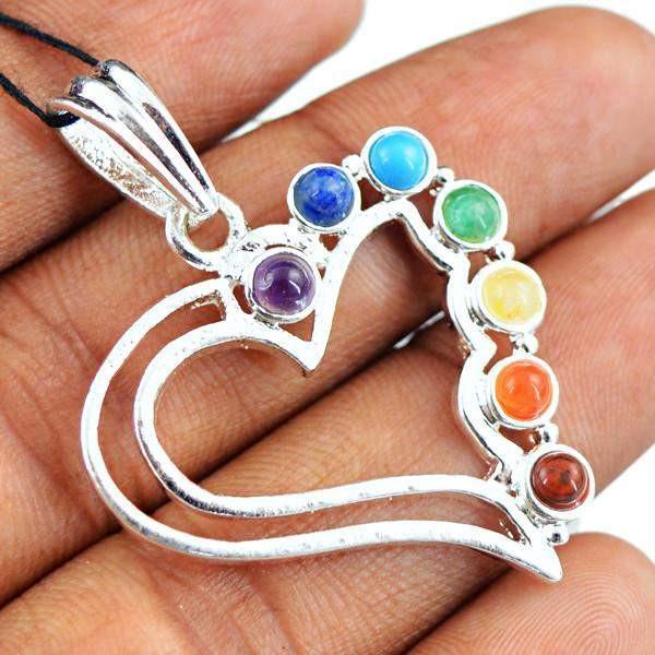 gemsmore:Natural Heart Shape Seven Chakra Healing Pendant