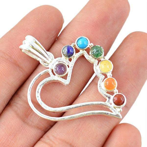 gemsmore:Natural Heart Shape Seven Chakra Reiki Healing Pendant