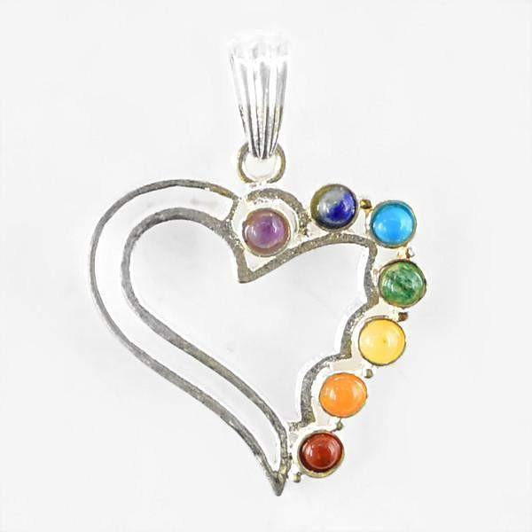 gemsmore:Natural Heart Shape Seven Chakra Reiki Healing Pendant