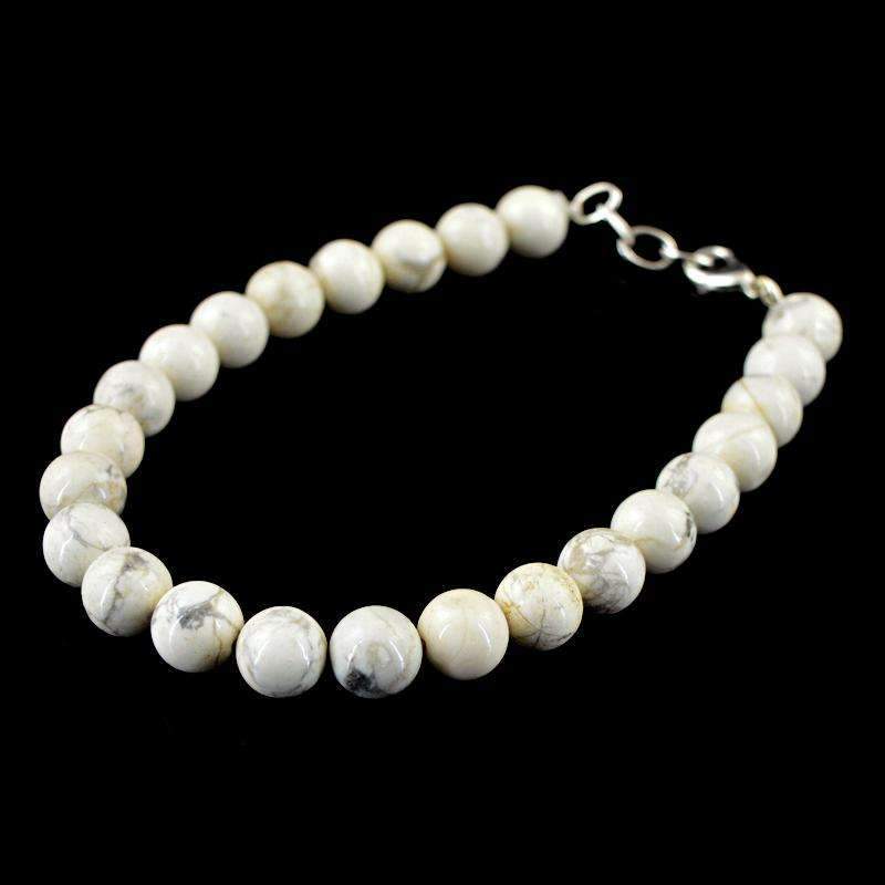 gemsmore:Natural Howlite Bracelet Round Shape Beads