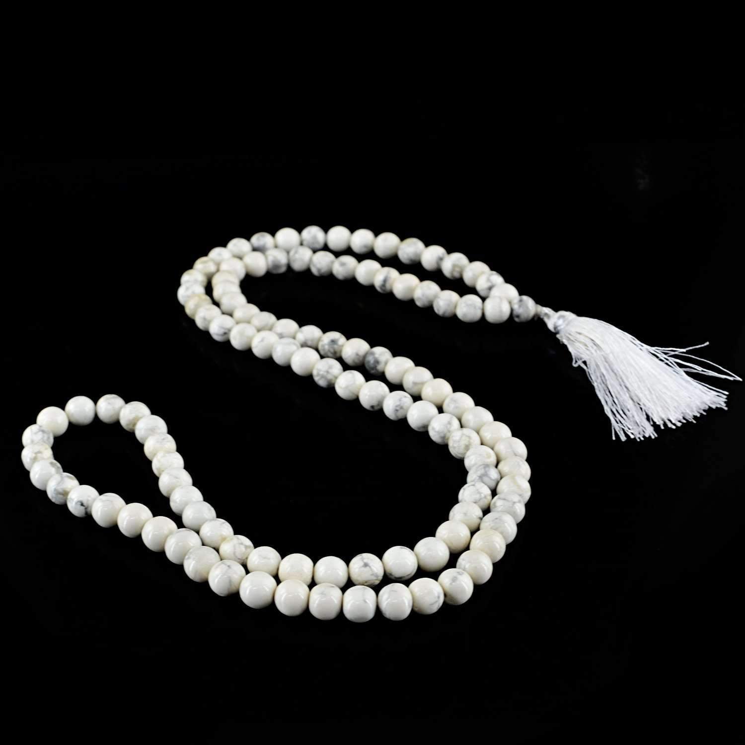 gemsmore:Natural Howlite Prayer Mala 108 Round Beads Necklace