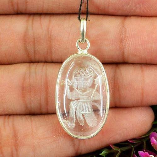 gemsmore:Natural Internal Carved Hanuman White Quartz Pendant