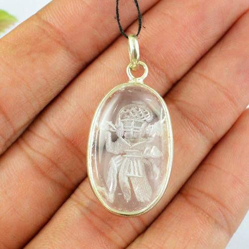 gemsmore:Natural Internal Carved Hanuman White Quartz Pendant