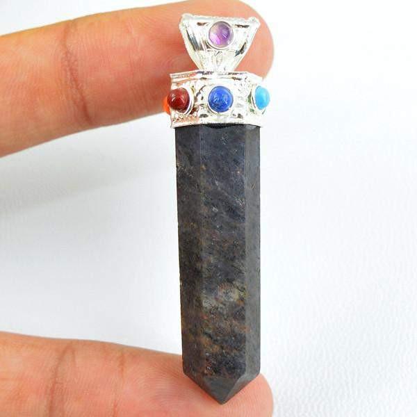 gemsmore:Natural Iolite Seven Chakra Meditation Point Pendant