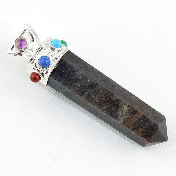 gemsmore:Natural Iolite Seven Chakra Meditation Point Pendant