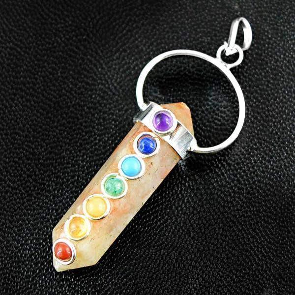 gemsmore:Natural Jasper Seven Chakra Healing Point Pendant