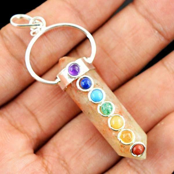 gemsmore:Natural Jasper Seven Chakra Healing Point Pendant