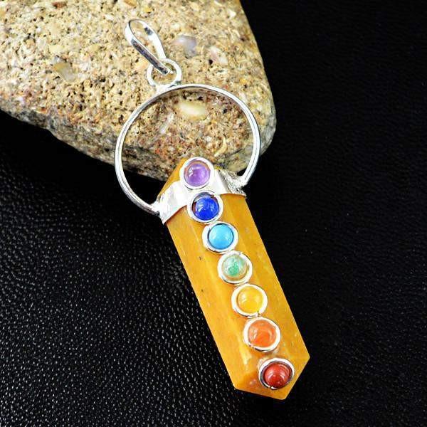 gemsmore:Natural Jasper Seven Chakra Meditation Healing Point Pendant