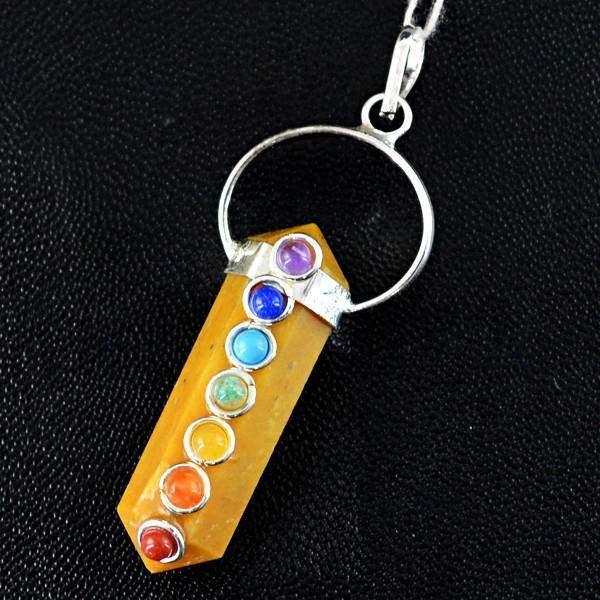gemsmore:Natural Jasper Seven Chakra Meditation Healing Point Pendant